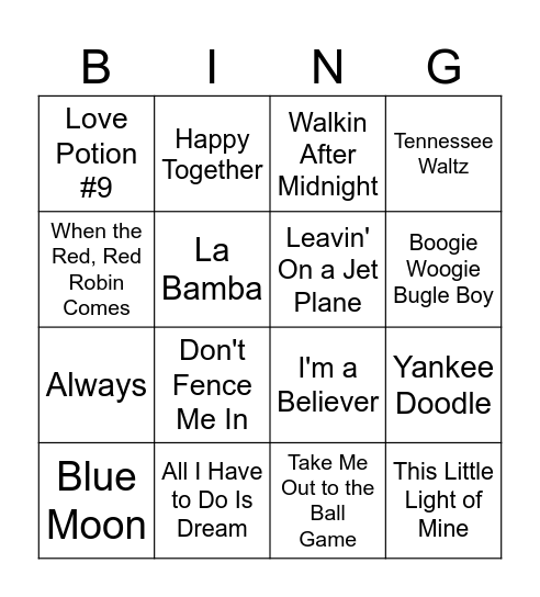 MUSIC Bingo Card