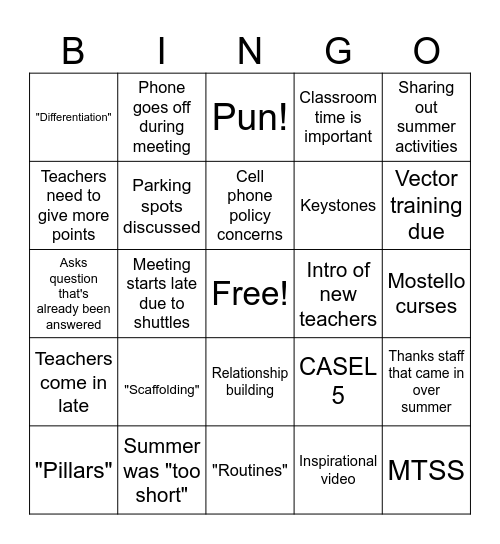 PD Bingo Card
