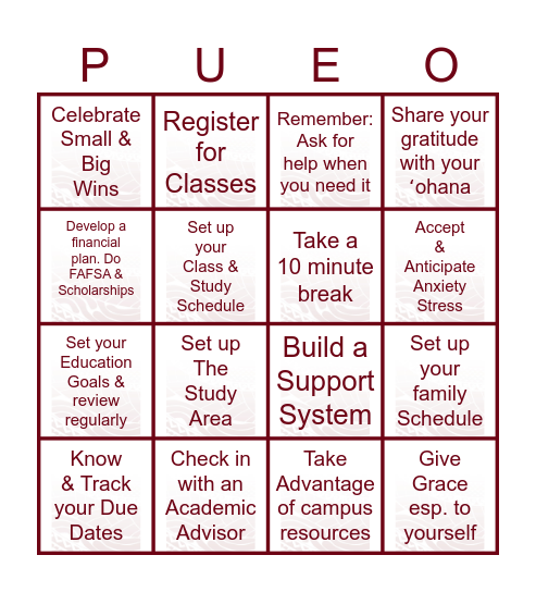 UHWO - CARE Going Back to School BINGO Card