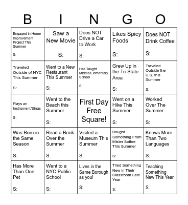 Untitled Bingo Card
