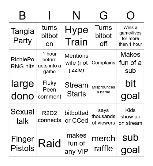 Bittywood stream bingo Card