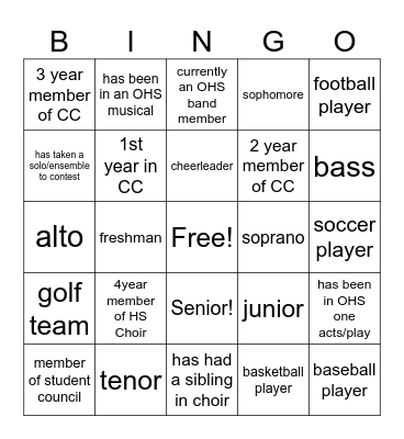 Concert Chorale/CHOIR Bingo Card