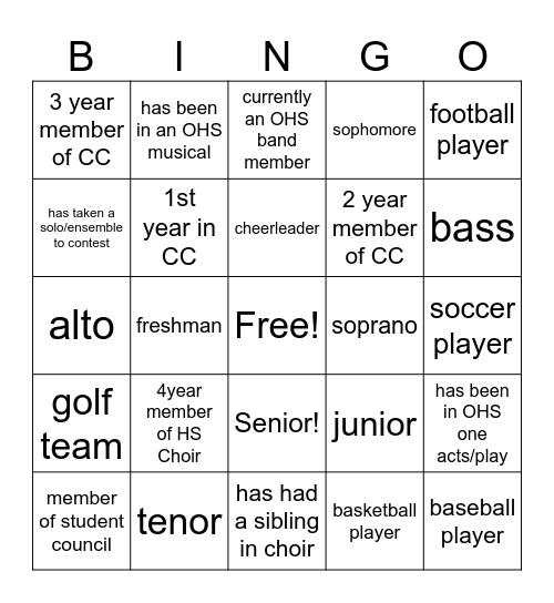 Concert Chorale/CHOIR Bingo Card