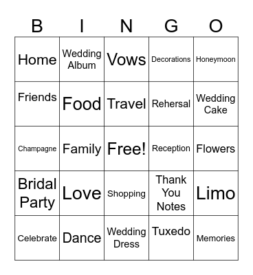 Amanda's Bridal Shower Bingo Card