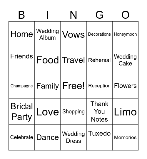 Amanda's Bridal Shower Bingo Card