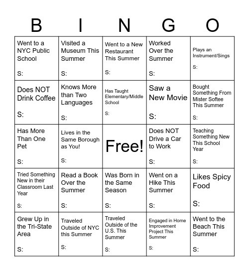 Untitled Bingo Card