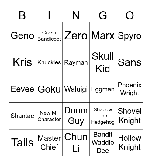 Smash 6 Bingo Card