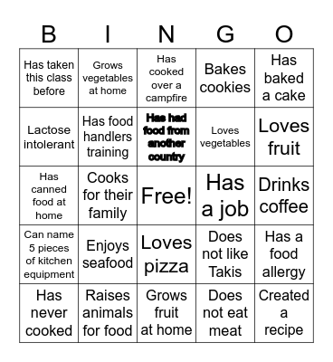 Food Science Bingo Card