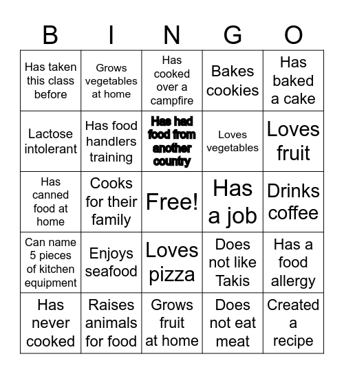 Food Science Bingo Card