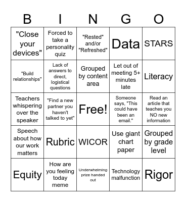 Preservice BINGO Card