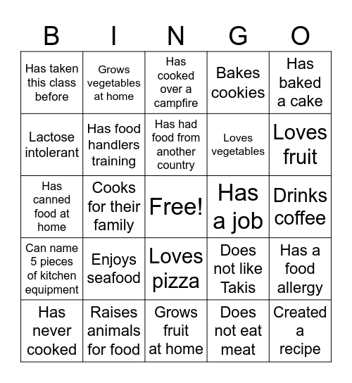 Food Science Bingo Card