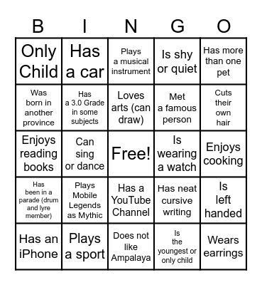 1st Day of School Bingo Card