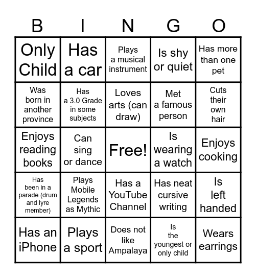 1st Day of School Bingo Card