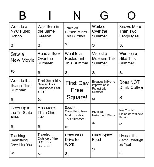 Untitled Bingo Card