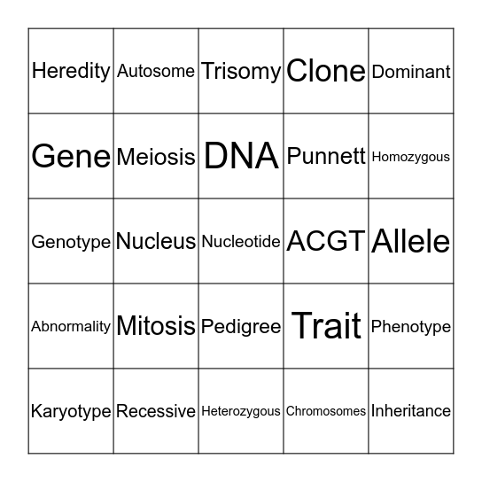 GENETICS Bingo Card