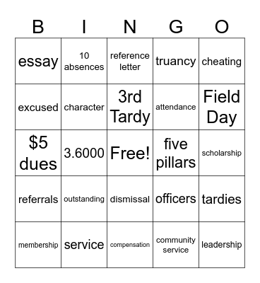 2nd Hour Handbook Reading Bingo Card