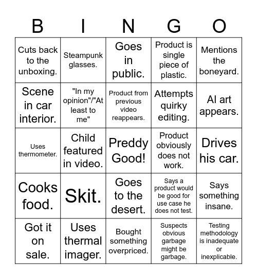 Freakin Reviews Bingo Card