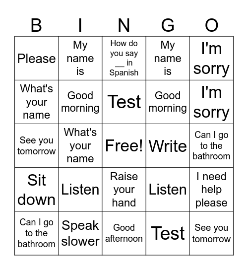 Vocabulario de Supervivencia Bingo Card