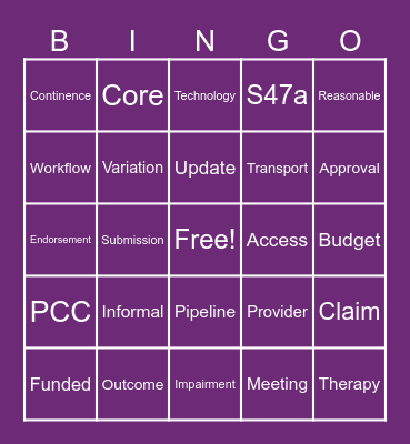 NDIA Bingo Card