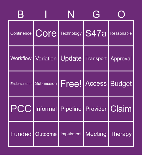 NDIA Bingo Card