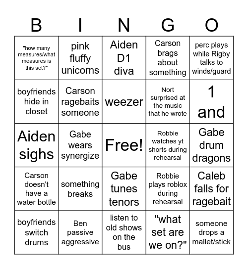 Percussion bingo Card