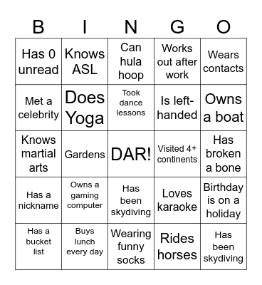 DAR Bingo Card