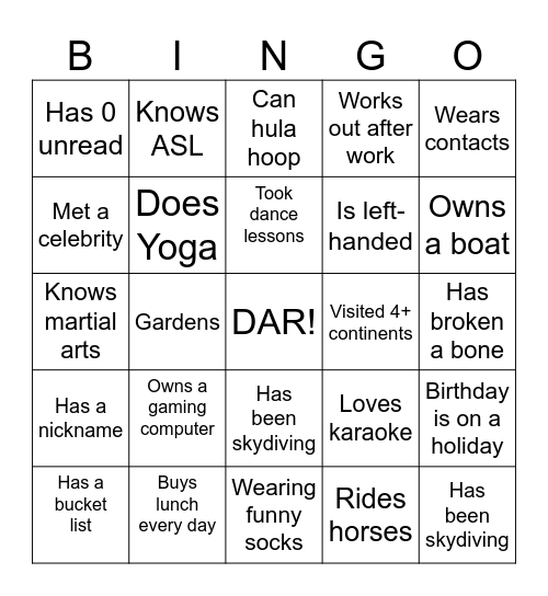 DAR Bingo Card