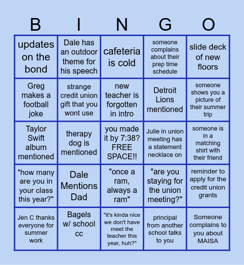 Back To School Breakfast Bingo Card