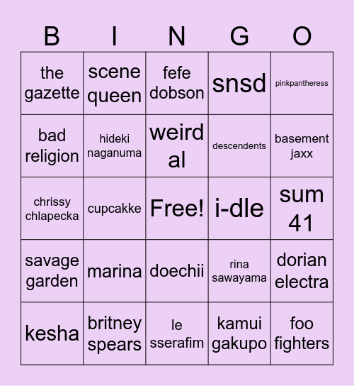 what music do you have in common with me Bingo Card