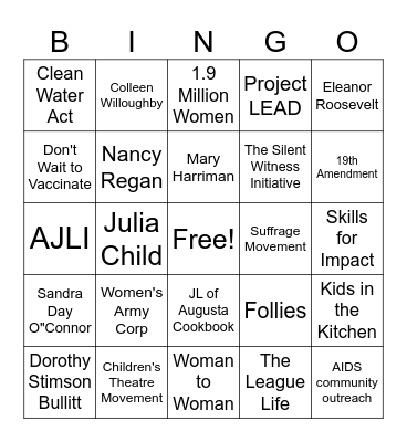 Junior League Bingo! Bingo Card