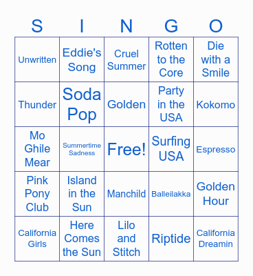 Summer Singo! Bingo Card