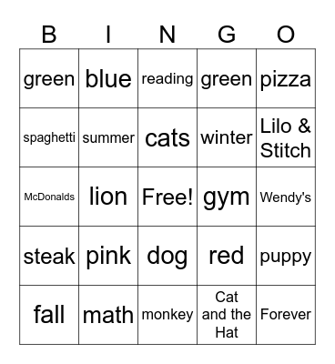 All About Me Bingo Card