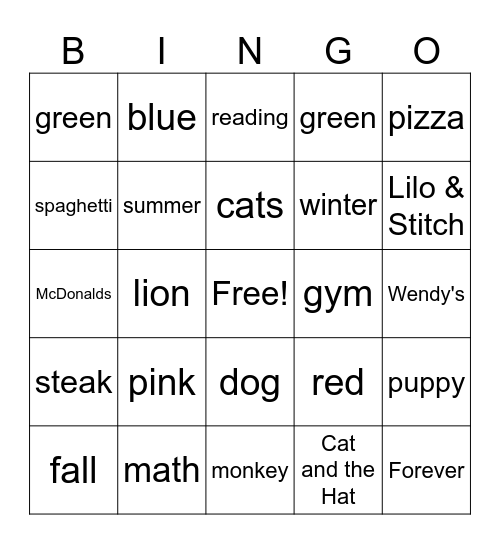 All About Me Bingo Card
