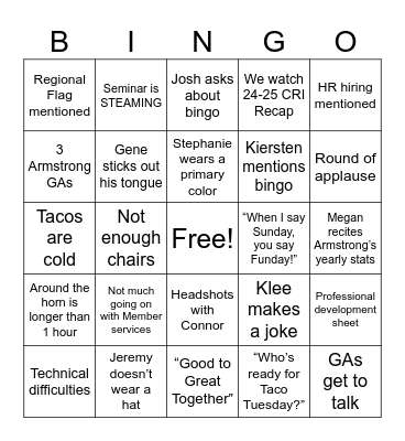 August Staff Meeting Bingo Card