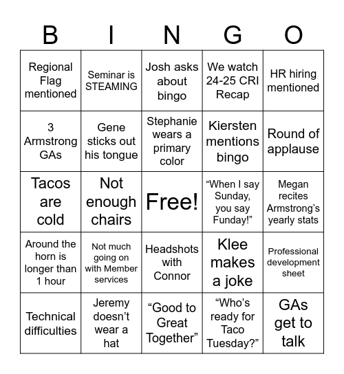 August Staff Meeting Bingo Card