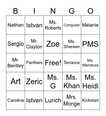 Our Class Bingo Card