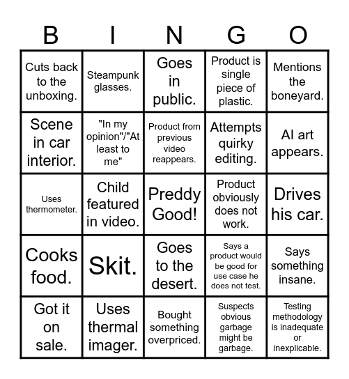 Freakin Reviews Bingo Card