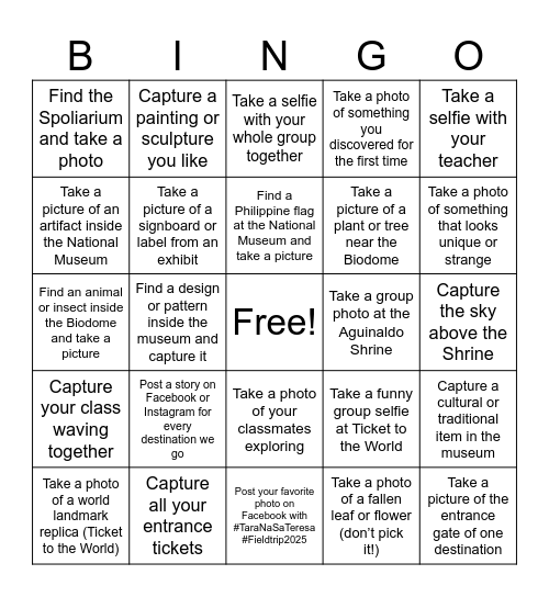 FIELDTRIP BINGO CARD Bingo Card