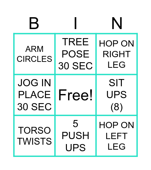 FITNESS 1 Bingo Card