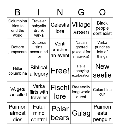 Nod krai bingo Card