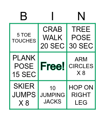 FITNESS 2 Bingo Card