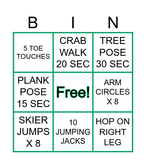 FITNESS 2 Bingo Card