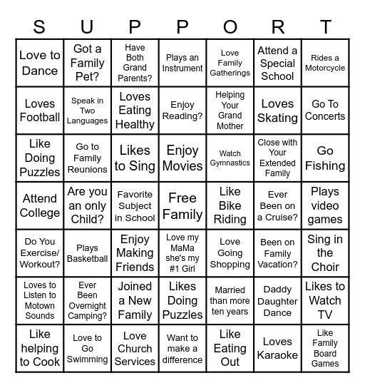 F          A          M          I          L          Y Bingo Card