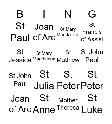 Saints Bingo Card