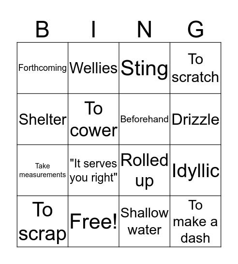 Warm Up Bingo Card