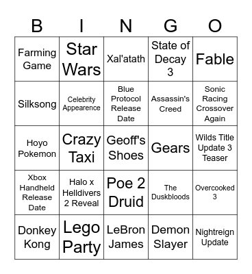 Gamescorn Bingo Card