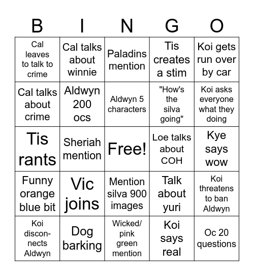 Koi Pond vc Bingo Card