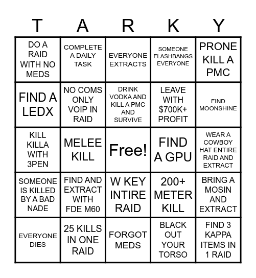 TARKOV BINGO Card