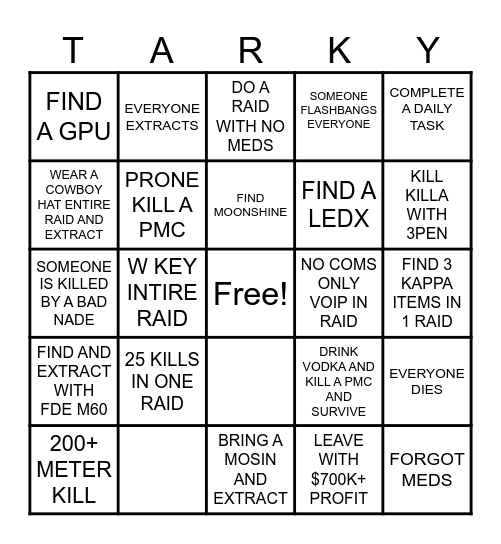 TARKOV BINGO Card