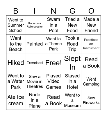 Summer Bingo Card